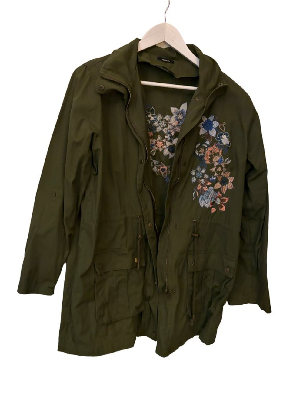 MARK Military Style Embroidered Army Green Jacket Women’s XL Floral